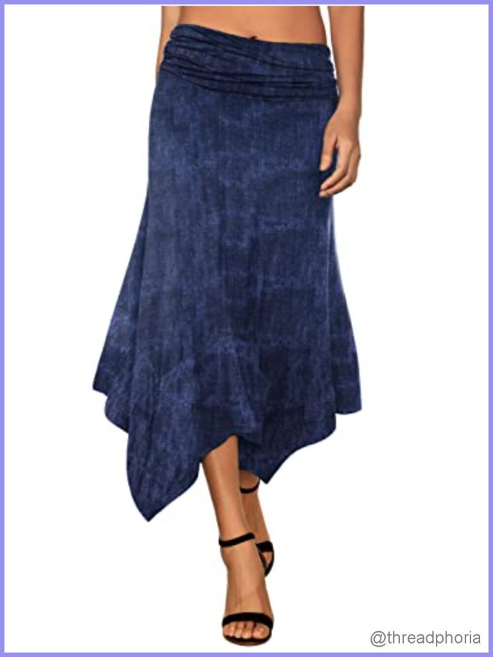Flowy Handkerchief Hem Midi Skirt Rayon Spandex Elastic Waist
